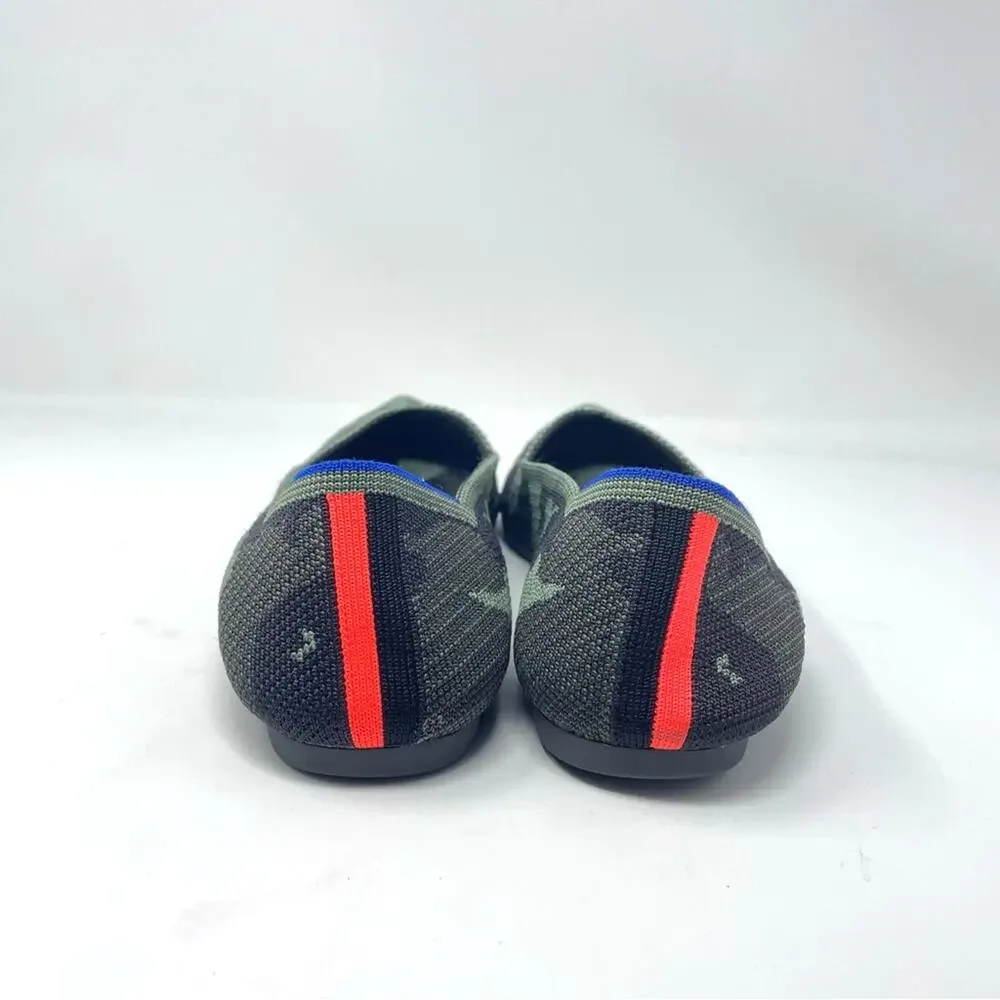 Rothy’s Camouflage Pointed Flats Olive Army Green Orange Knit Shoes 9.5